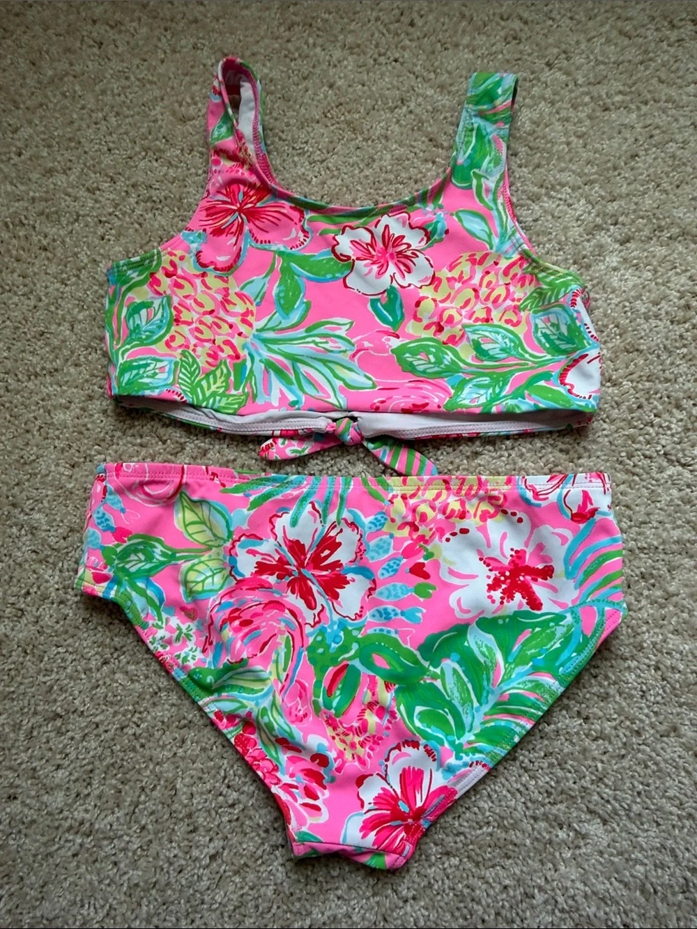 Girls Lilly Pulitzer Tie-Front Swim Set in Pink and Green